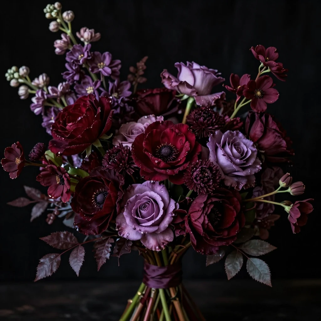 Midnight Garden bouquet with deep burgundy and plum tones