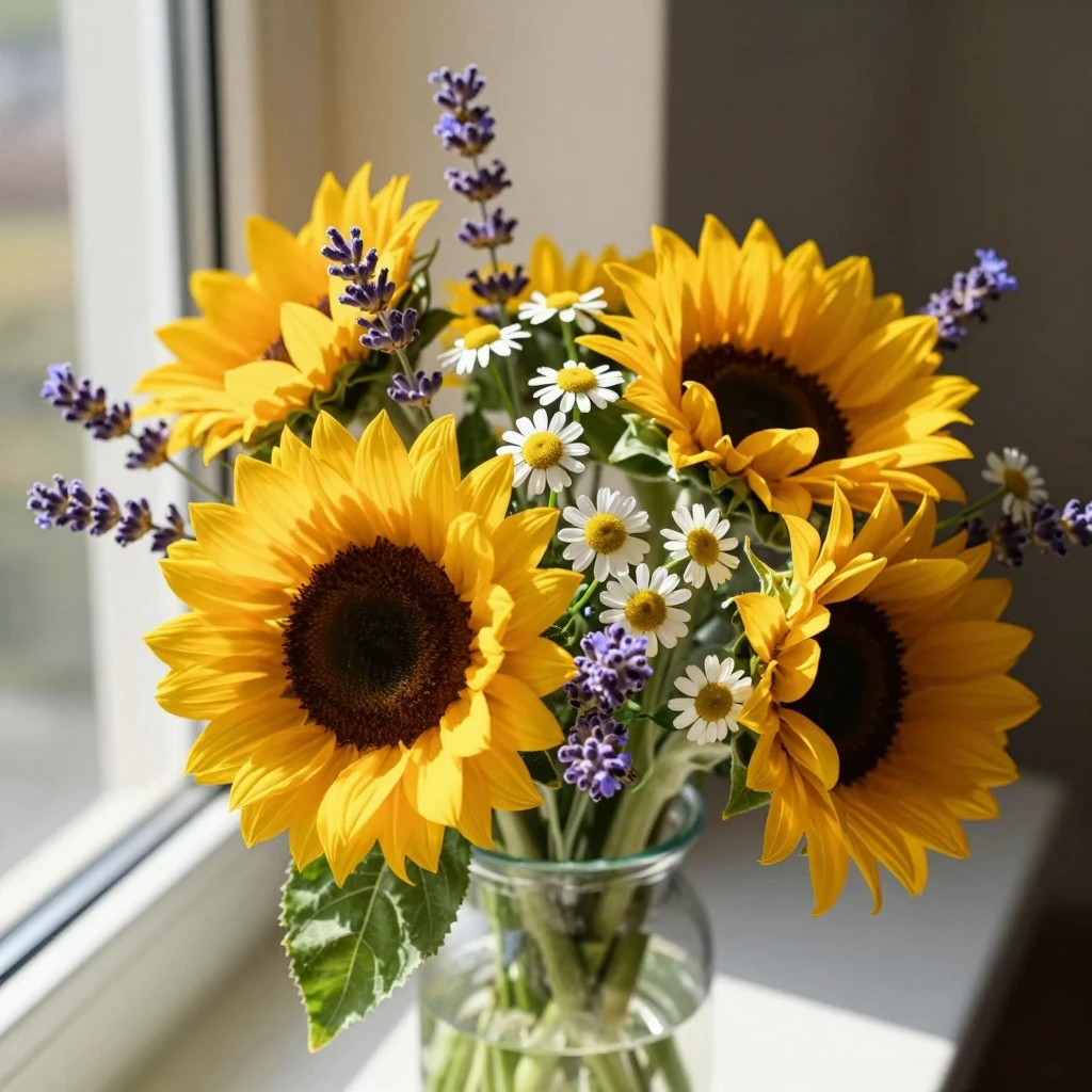 Sunlit Meadow bouquet with bright seasonal blooms